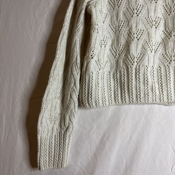 Topshop Women's Crop Pointelle Knit Pullover Sweater Ivory Cream Size 6 - Picture 9 of 14